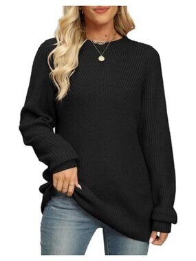 Plus Size Chunky Cable Knit Pullover Sweater Crew Neck Tunic
